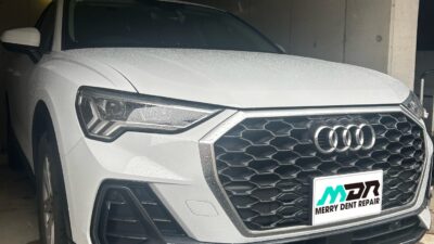 アウディ Q3  デントリペア  ドアハンドルのすぐ横にドアパンチ  横浜市