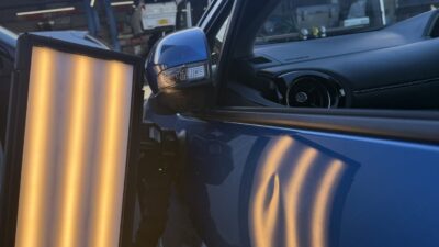 トヨタ アクア ドアパンチ被害による１０cm程度のヘコミのデントリペア  横浜市