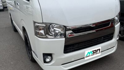 トヨタ ハイエース  スライドドアに横向きの長いヘコミのデントリペア  横浜市